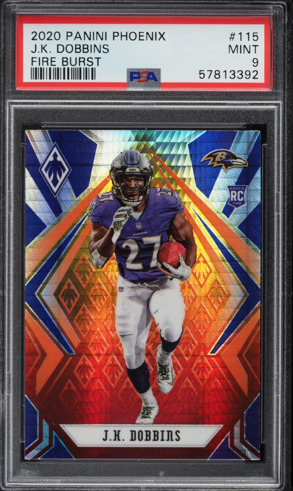 2020 Panini Phoenix Fire Burst J.K. Dobbins ROOKIE #115 PSA 9 MINT