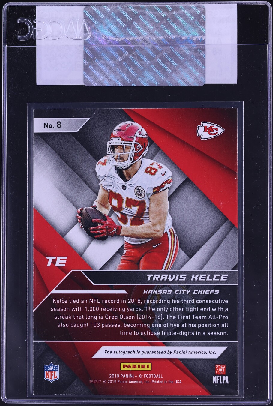 2019 Panini XR Travis Kelce AUTO /25 #8 CGC AUTH