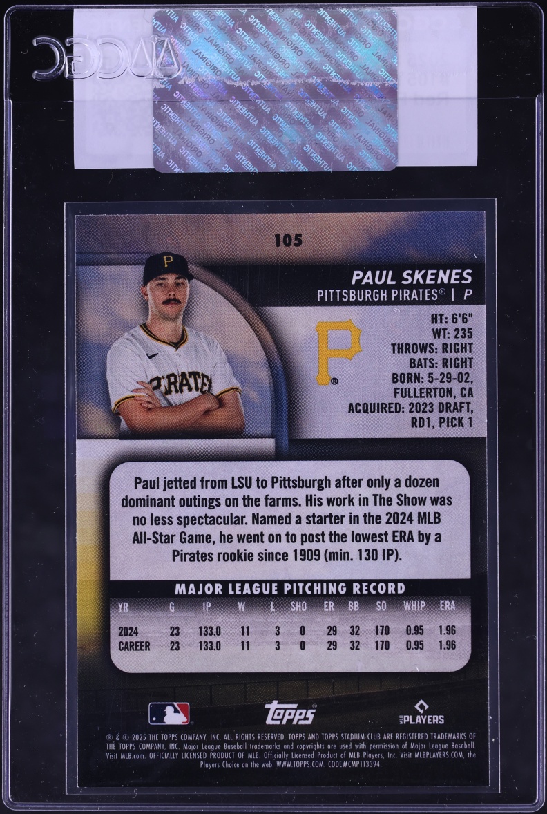 2025 Stadium Club Red Foil Paul Skenes #105 CGC AUTH