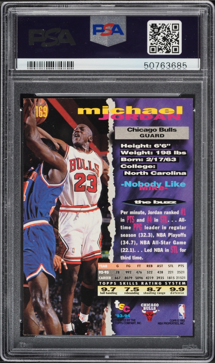 1993 Stadium Club Basketball Michael Jordan #169 PSA 8 NM-MT