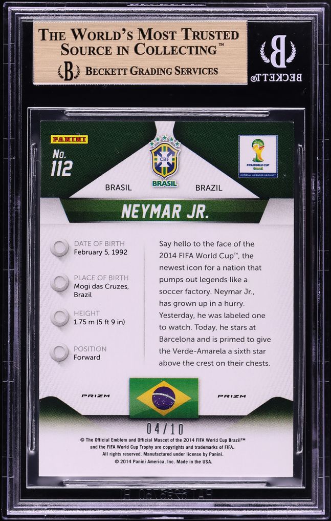 2014 Panini Prizm World Cup Gold Neymar Jr. /10 #112 BGS 9.5 GEM MINT