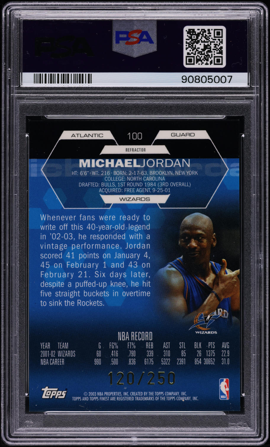 2002 Finest Refractor Michael Jordan /250 #100 PSA 10 GEM MINT