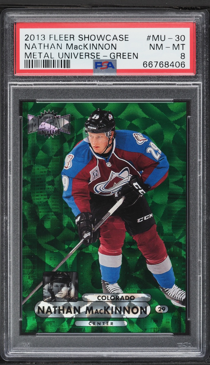 2013 Fleer Showcase Metal Universe Green Nathan MacKinnon ROOKIE /10 #MU-30 PSA 8 NM-MT