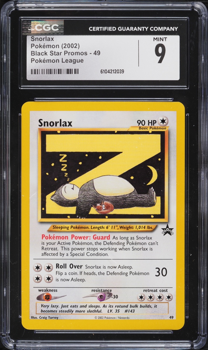 2002 Pokemon League Black Star Promo Snorlax #49 CGC 9 MINT