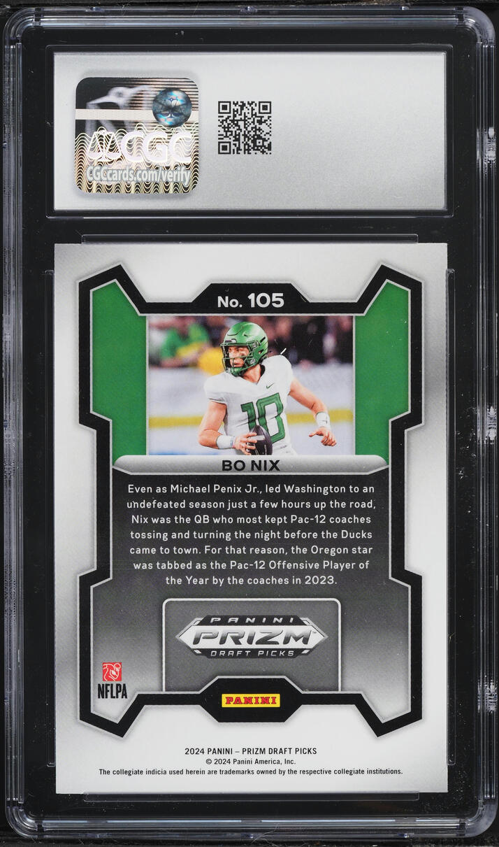 2024 Panini Prizm Draft Picks Bo Nix ROOKIE #105 CGC 8 NM-MT