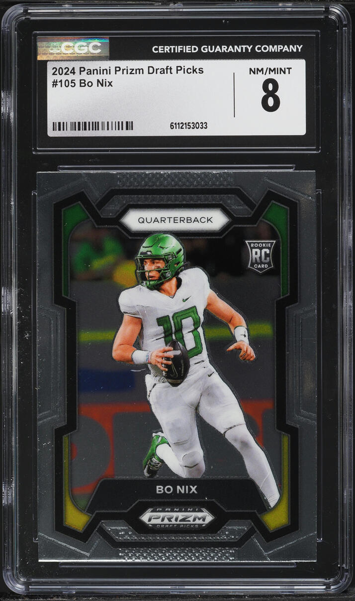 2024 Panini Prizm Draft Picks Bo Nix ROOKIE #105 CGC 8 NM-MT