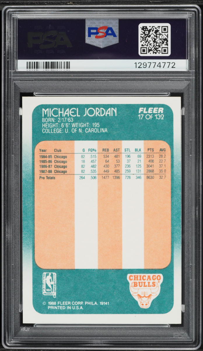1988 Fleer Basketball Michael Jordan #17 PSA 8 NM-MT