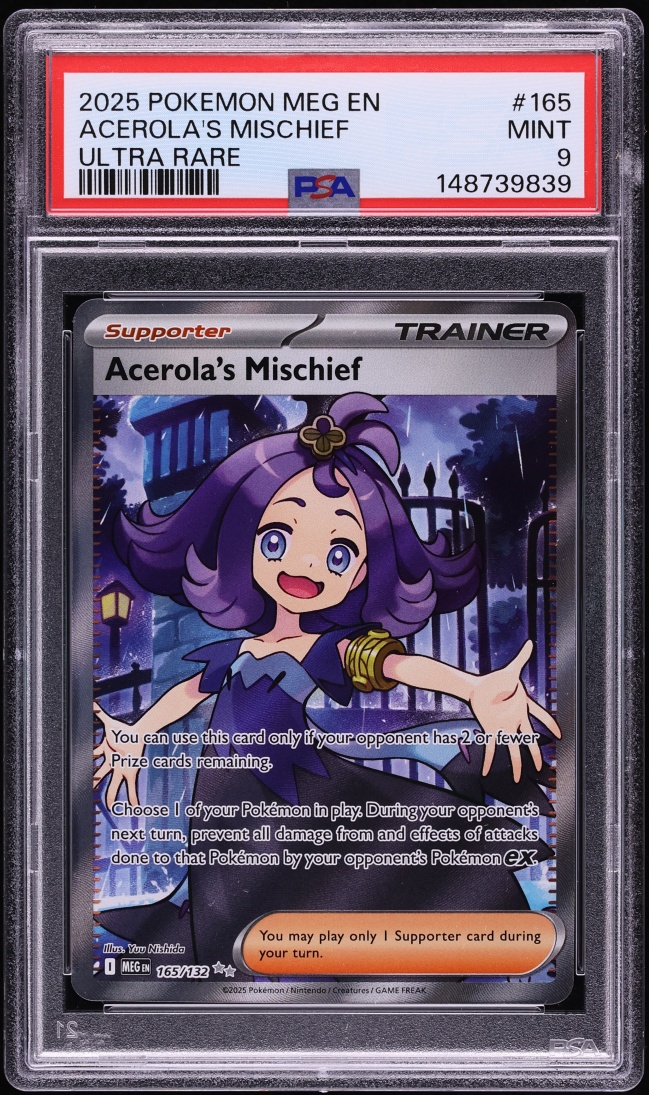 2025 Pokemon Mega Evolution Full Art Acerola's Mischief #165 PSA 9 MINT