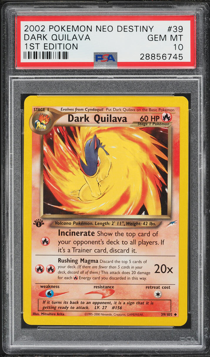 2002 Pokemon Neo Destiny 1st Edition Dark Quilava #39 PSA 10 GEM MINT