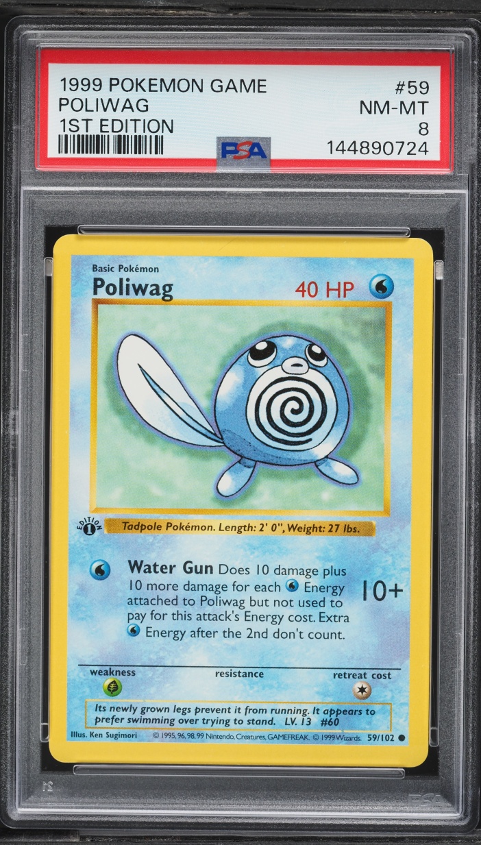 1999 Pokemon Base Set Shadowless 1st Edition Poliwag #59 PSA 8 NM-MT