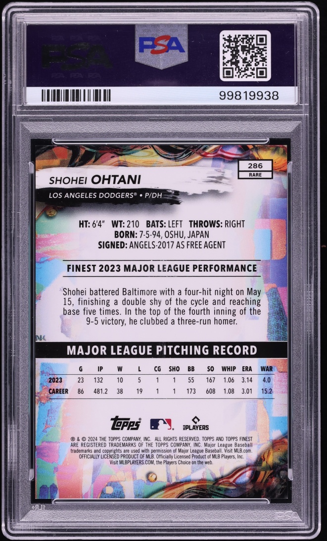2024 Finest Gold Refractor Shohei Ohtani /20 #286 PSA 10 GEM MINT