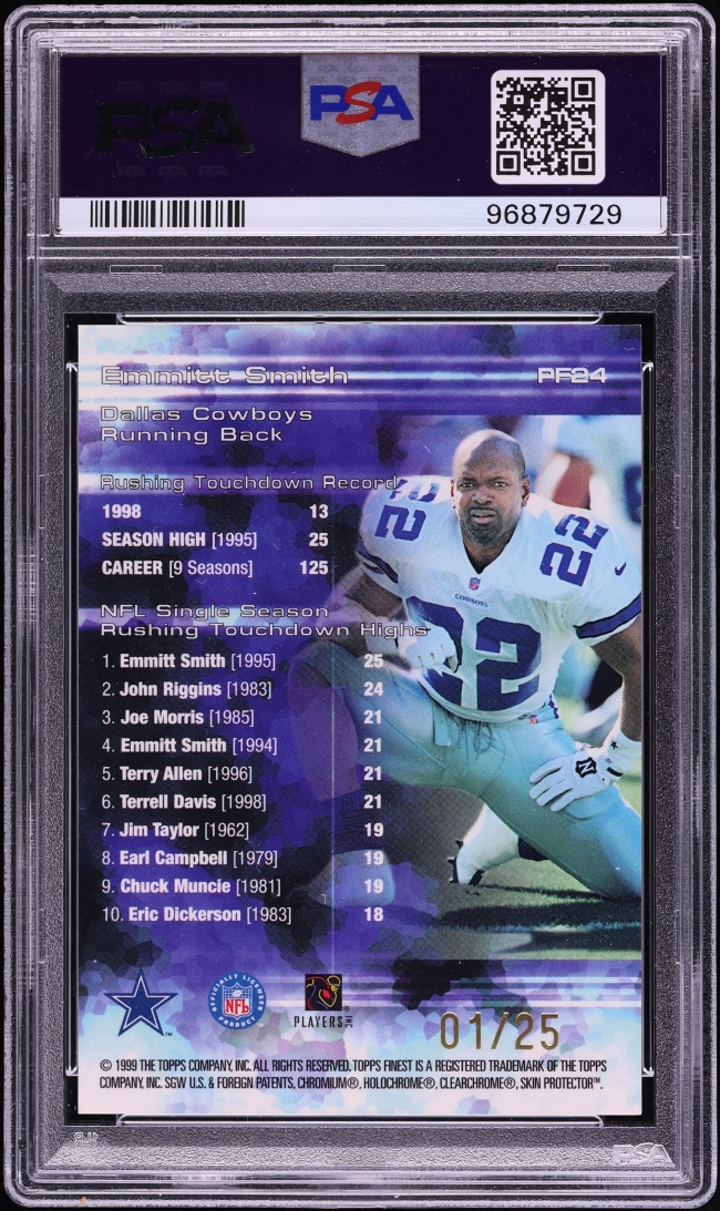 1999 Finest Prominent Figures Emmitt Smith 1/25 #PF24 PSA 10 GEM MINT - Photo 2