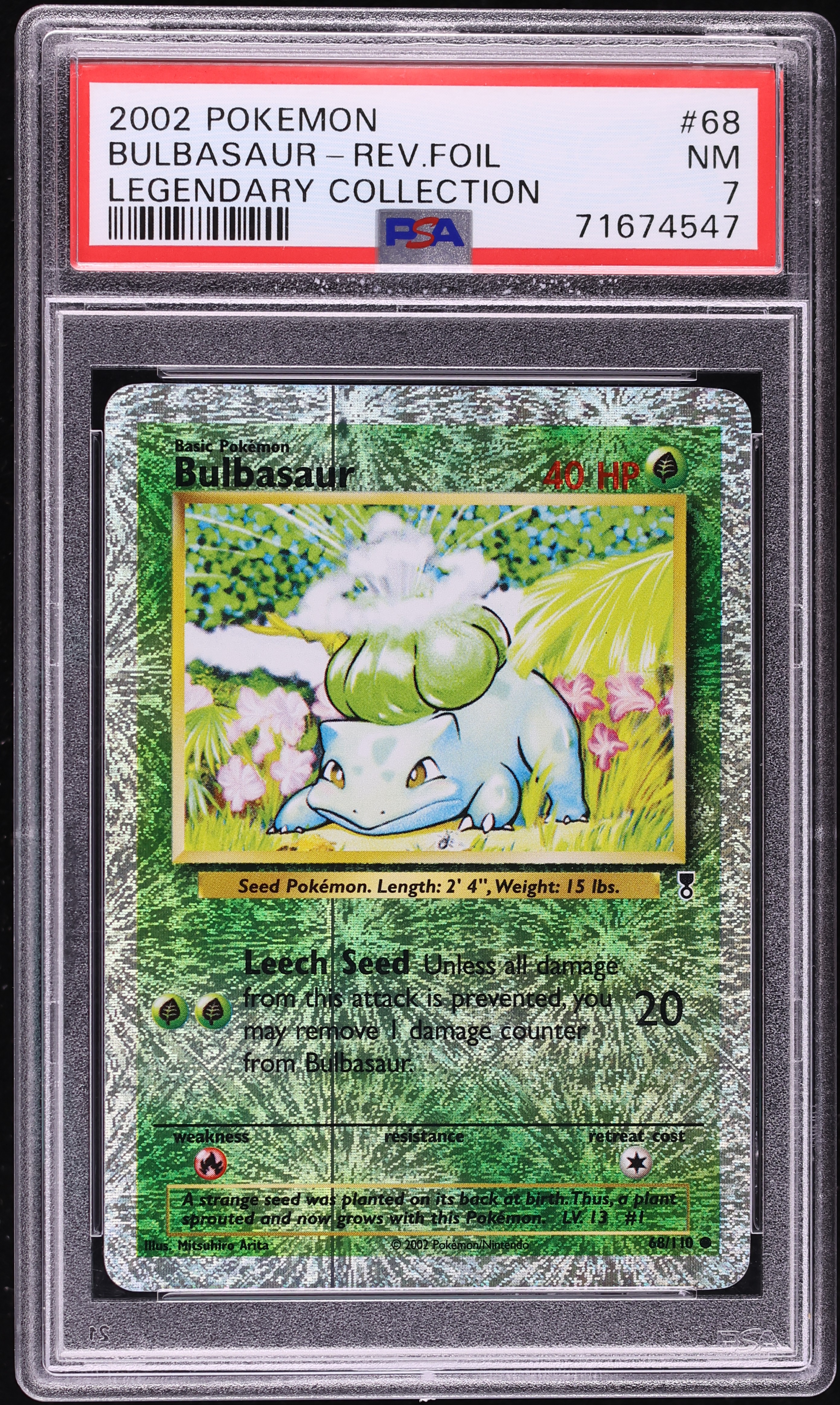 2002 Pokemon Legendary Collection Reverse Holo Bulbasaur #68 PSA 7 NRMT