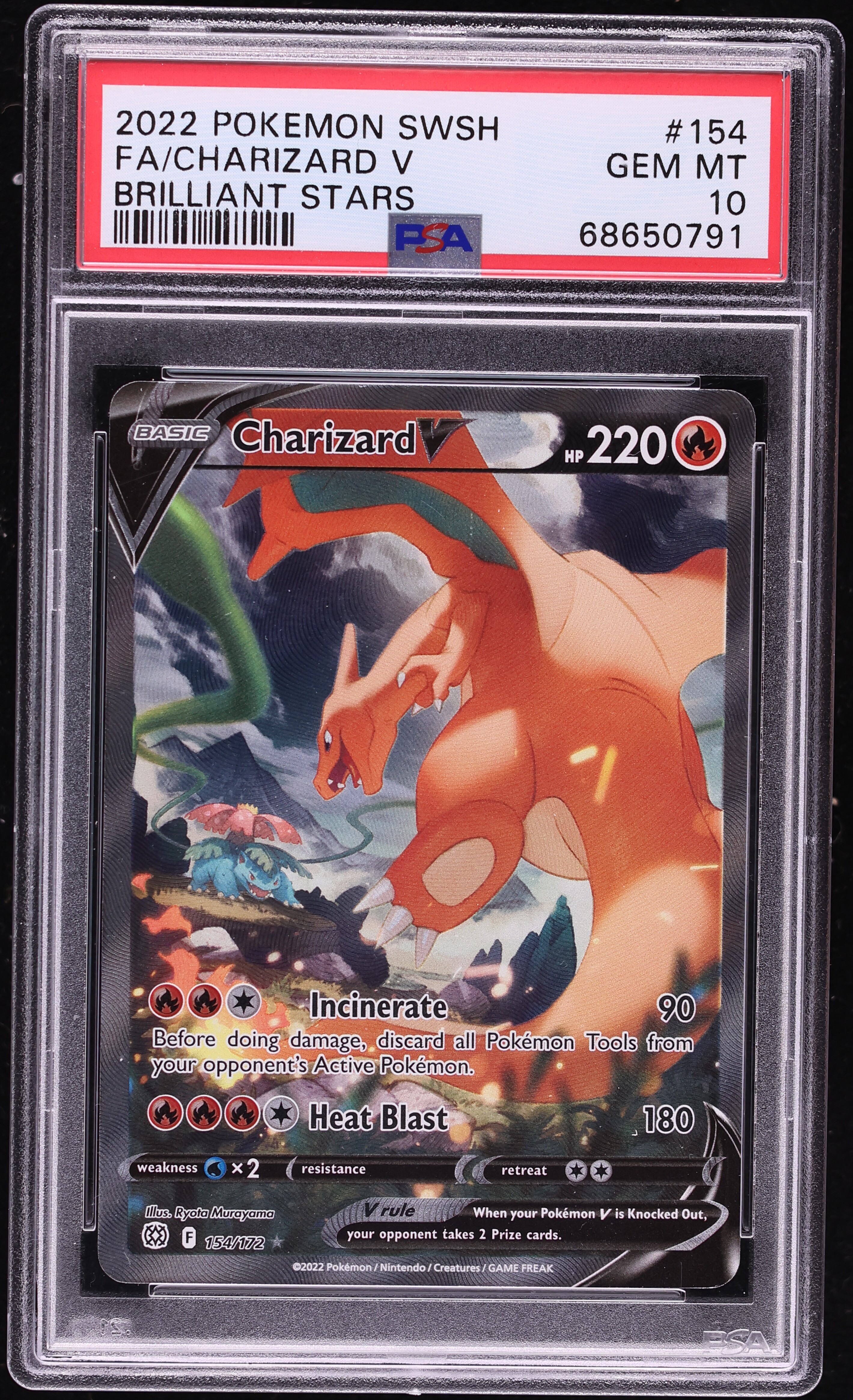 2022 Pokemon Sword & Shield Brilliant Stars Full Art Charizard V #154 PSA 10 GEM MINT