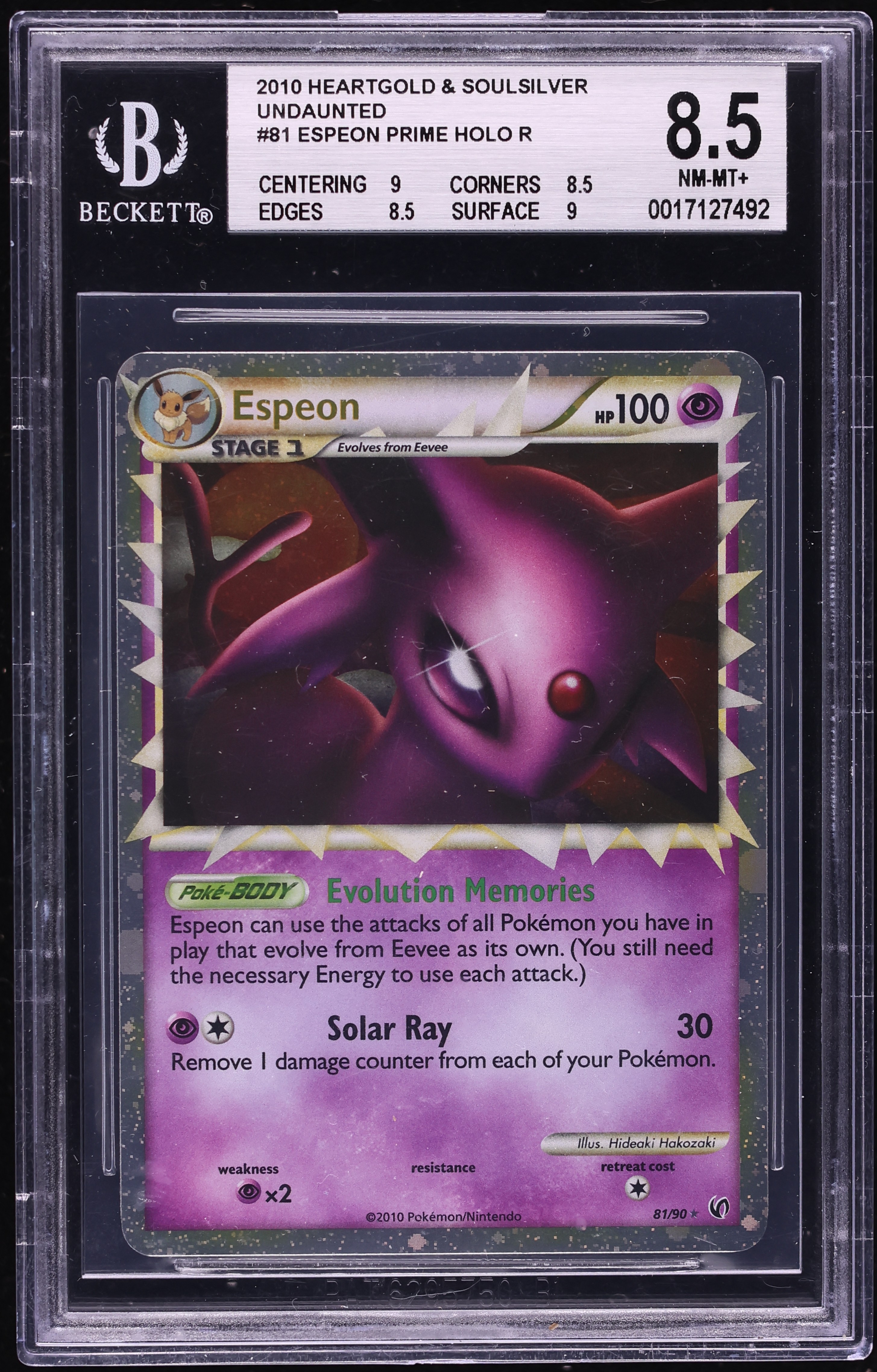 2010 Pokemon HeartGold & SoulSilver Undaunted Holo Prime Espeon #81 BGS 8.5 NM-MT+