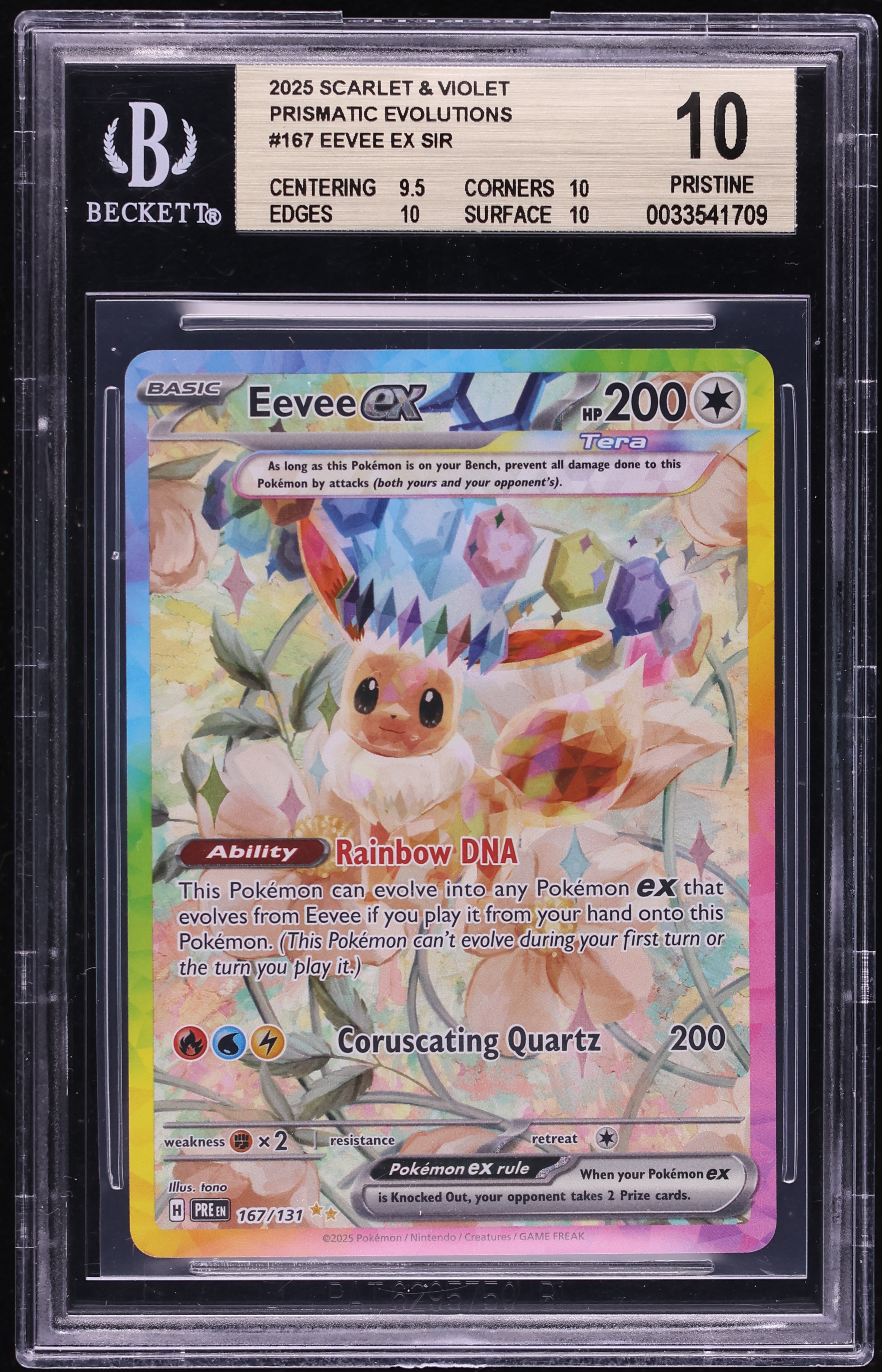 2025 Pokemon Scarlet & Violet Prismatic Evolutions SIR Eevee ex #167 BGS 10 PRISTINE