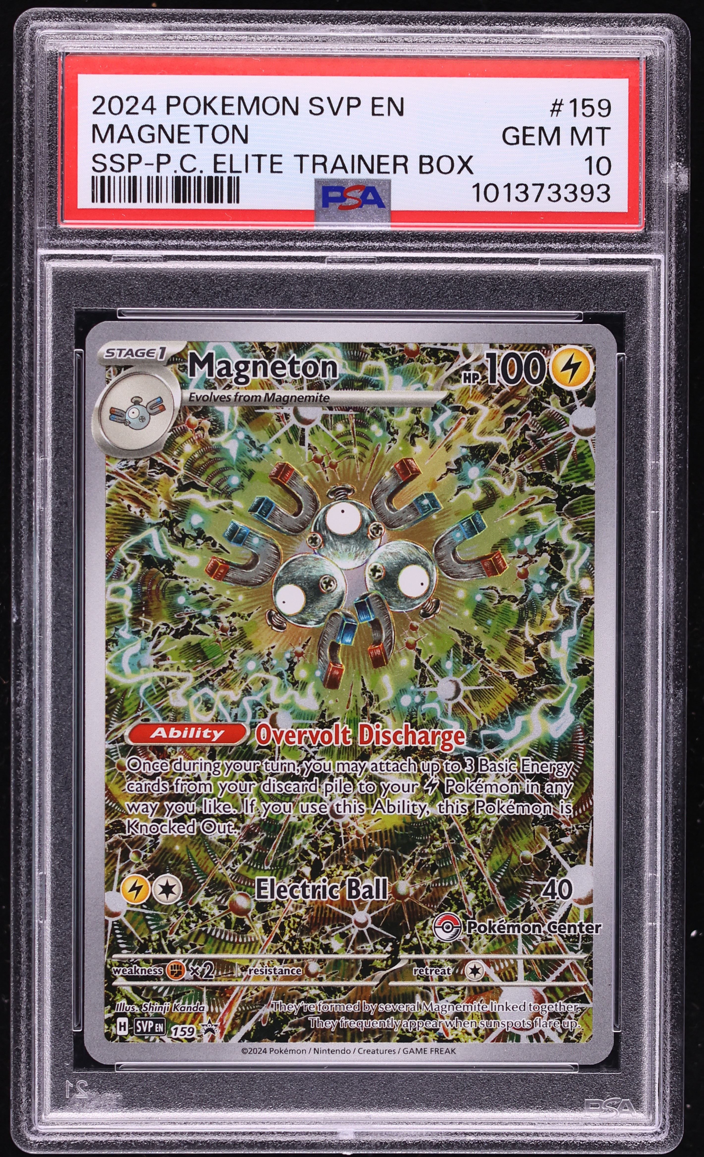 2024 Pokemon SV Promo Surging Sparks Center ETB Full Art Magneton #159 PSA 10 GEM MINT