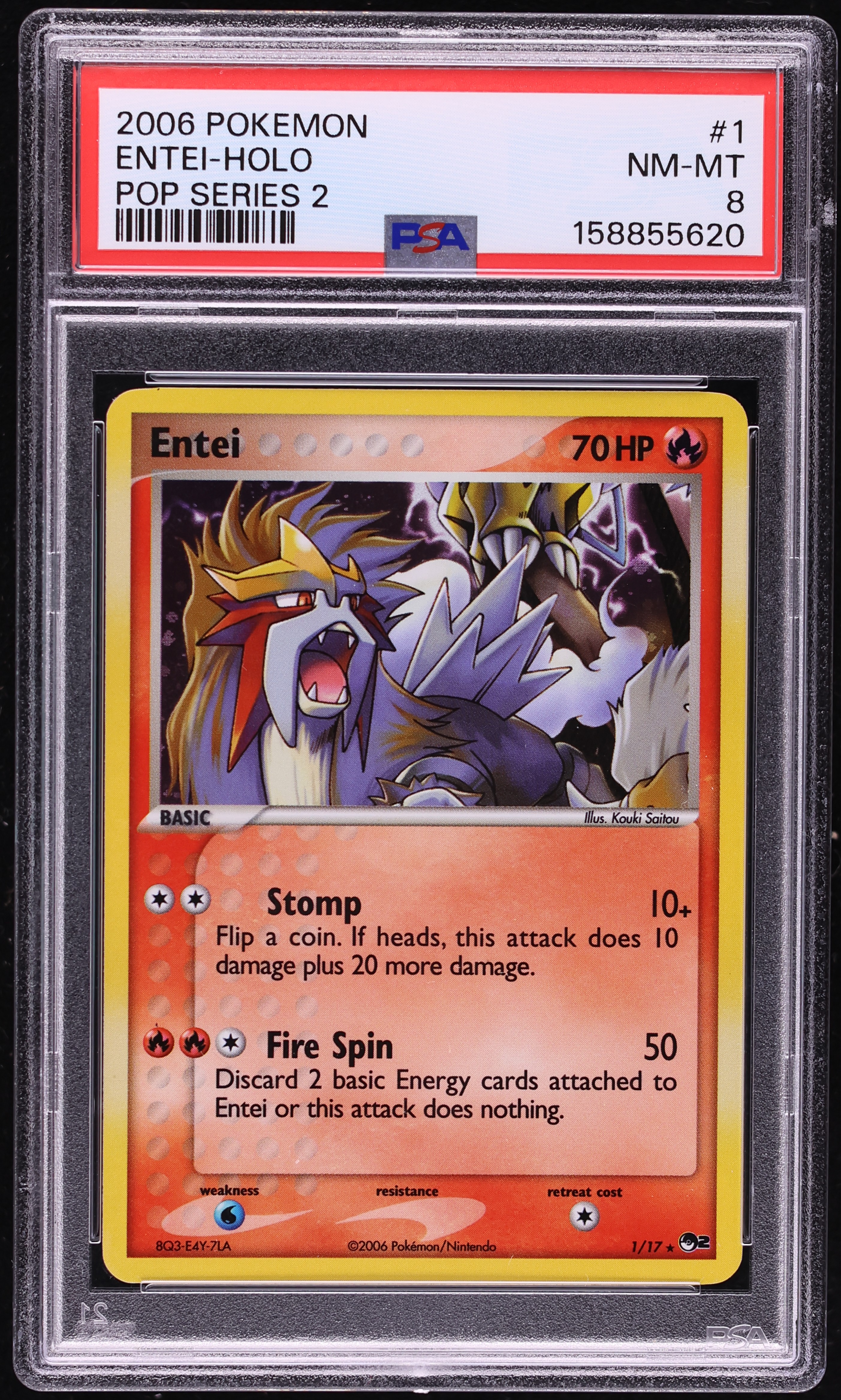 2006 Pokemon POP Series 2 Holo Entei #1 PSA 8 NM-MT