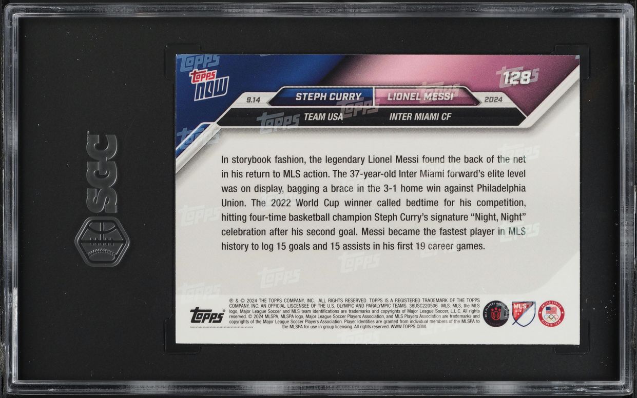 2024 Topps Now Stephen Curry Lionel Messi #128 SGC 8 NM-MT
