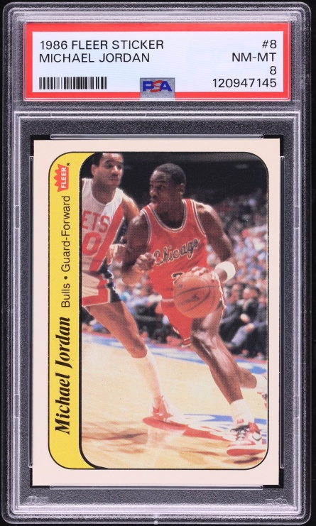 1986 Fleer Sticker Michael Jordan #8 PSA 8 NM-MT