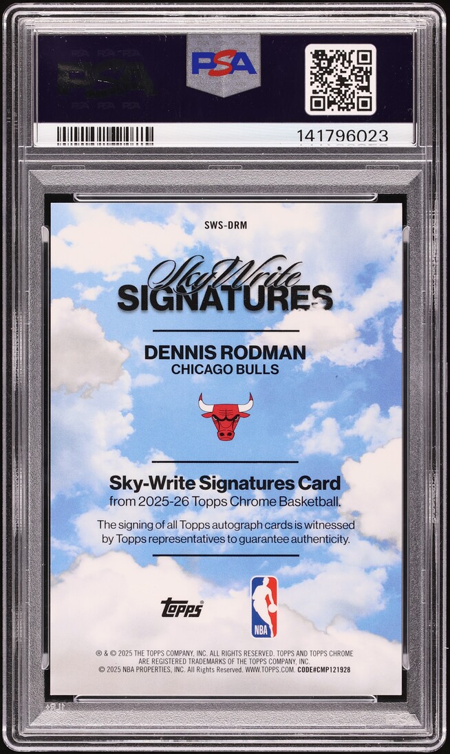 2025 Topps Chrome Sky Write Signatures Purple Geo Dennis Rodman AUTO /75 #SWS-DRM PSA 10