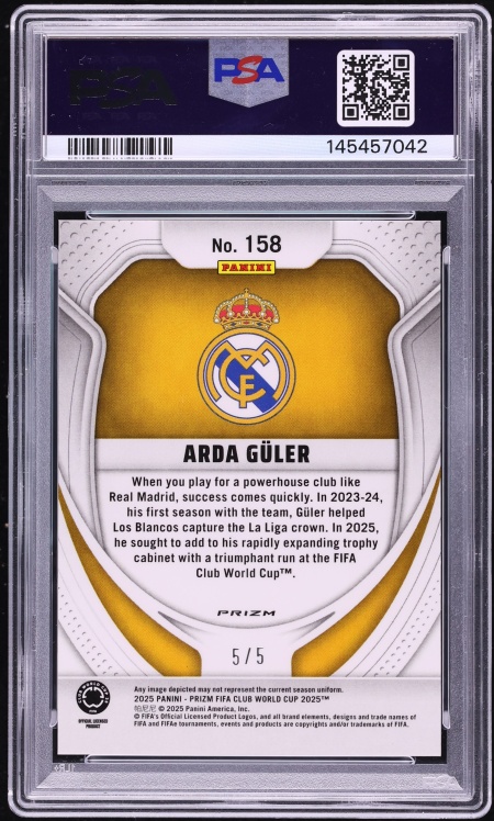 2025 Panini Prizm FIFA Club World Cup Green Arda Guler 5/5 #158 PSA 10 GEM MINT - Photo 2