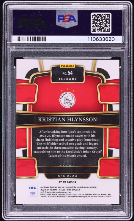 2023 Select FIFA Terrace Gold Kristian Hlynsson ROOKIE /10 #54 PSA 10 GEM MINT - Photo 2