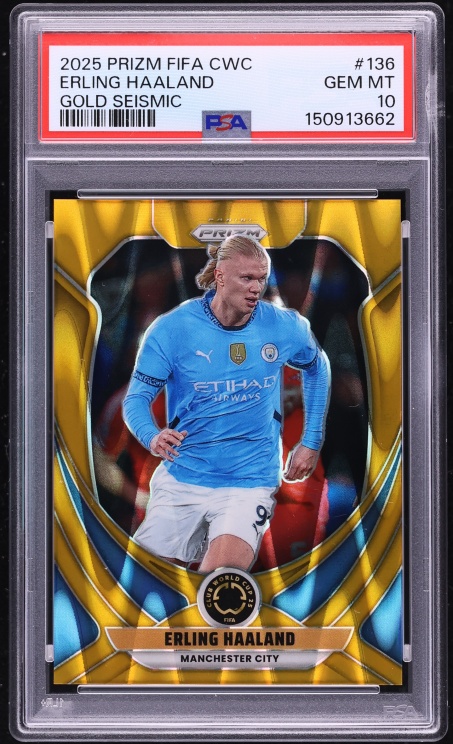 2025 Panini Prizm FIFA Club World Cup Gold Seismic Erling Haaland Jersey #  9/10 #136 PSA 10 - Photo 1