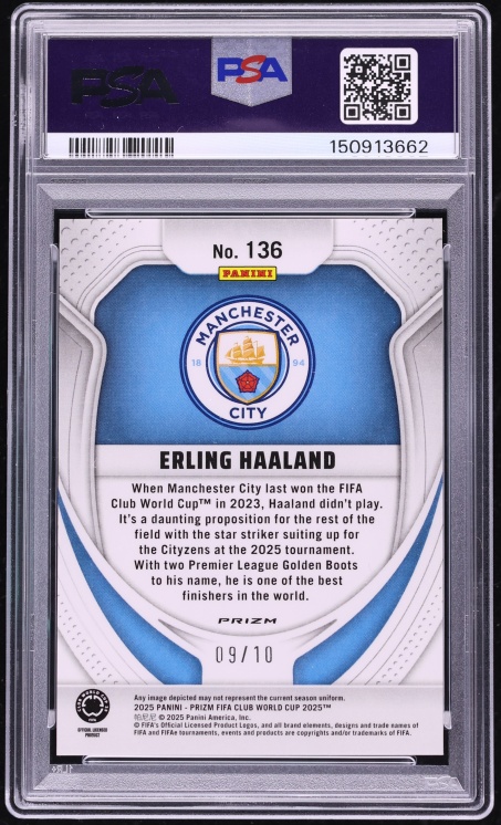 2025 Panini Prizm FIFA Club World Cup Gold Seismic Erling Haaland Jersey #  9/10 #136 PSA 10 - Photo 2