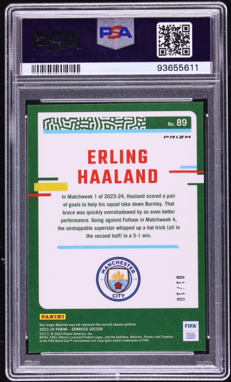 2023 Donruss Optic FIFA Gold Erling Haaland 1/10 #89 PSA 10 GEM MINT - Photo 2