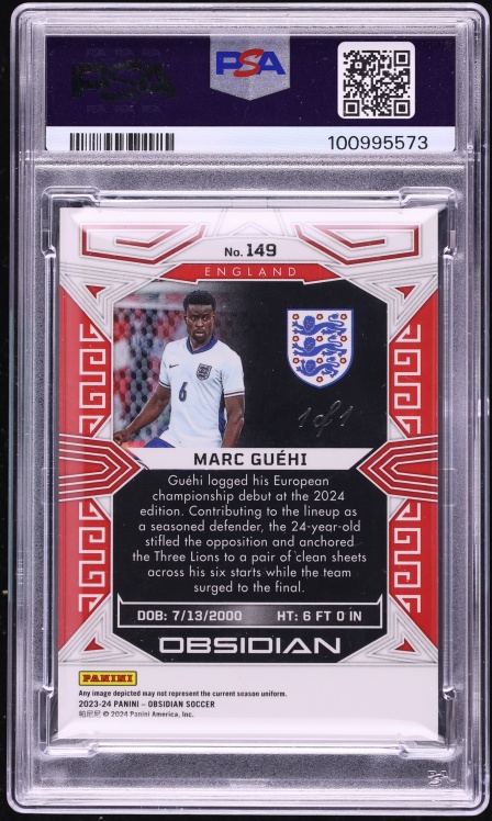 2023 Panini Obsidian Electric Etch Blue Finite Marc Guehi 1/1 #149 PSA 10 GEM MINT - Photo 2