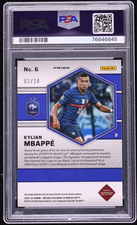2021 Panini Mosaic FIFA Road To World Cup Gold Kylian Mbappe /10 #6 PSA 10 GEM MINT - Photo 2