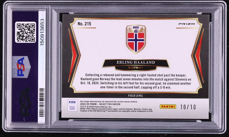2024 Select FIFA Field Level Gold Erling Haaland 10/10 #215 PSA 9 MINT - Photo 2