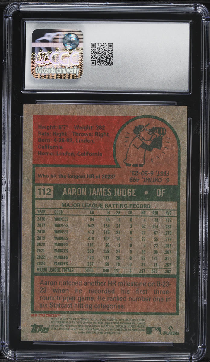 2024 Topps Heritage Chrome Silver Refractor Aaron Judge /375 #112 CGC 9.5 MINT+