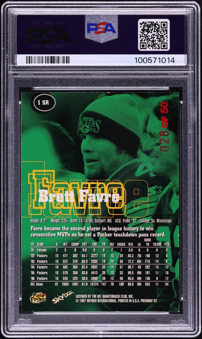 1997 Skybox Premium Rubies Brett Favre /50 #1SR PSA 7 NRMT