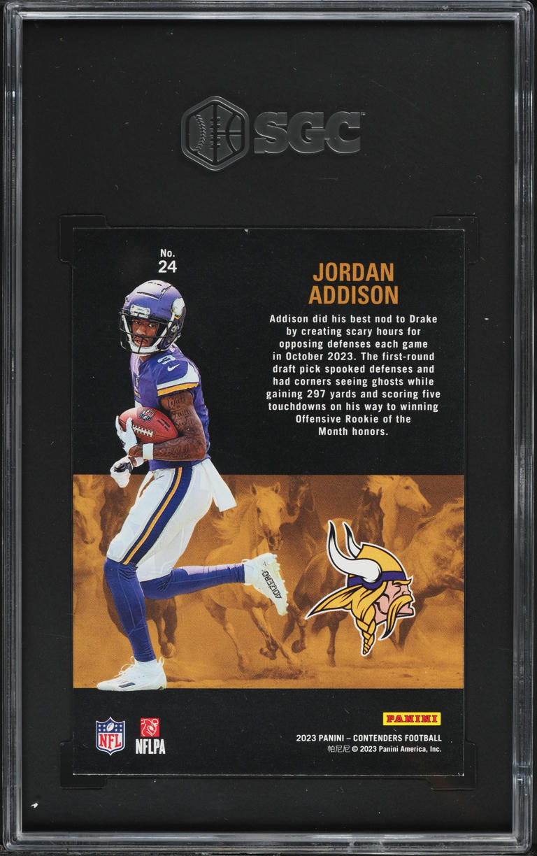 2023 Panini Contenders Stallions Jordan Addison ROOKIE #24 SGC 8 NM-MT