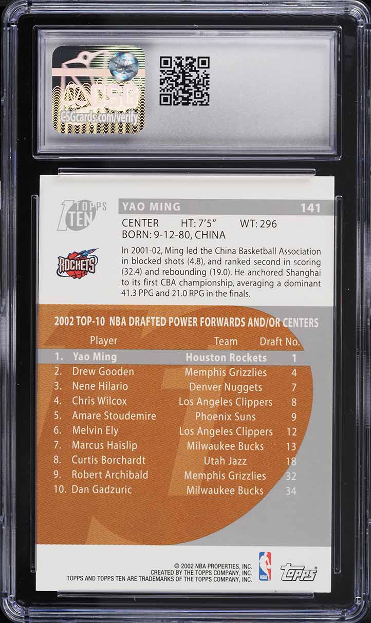 2002 Topps Ten Parallel Yao Ming ROOKIE #141 CSG 9 MINT