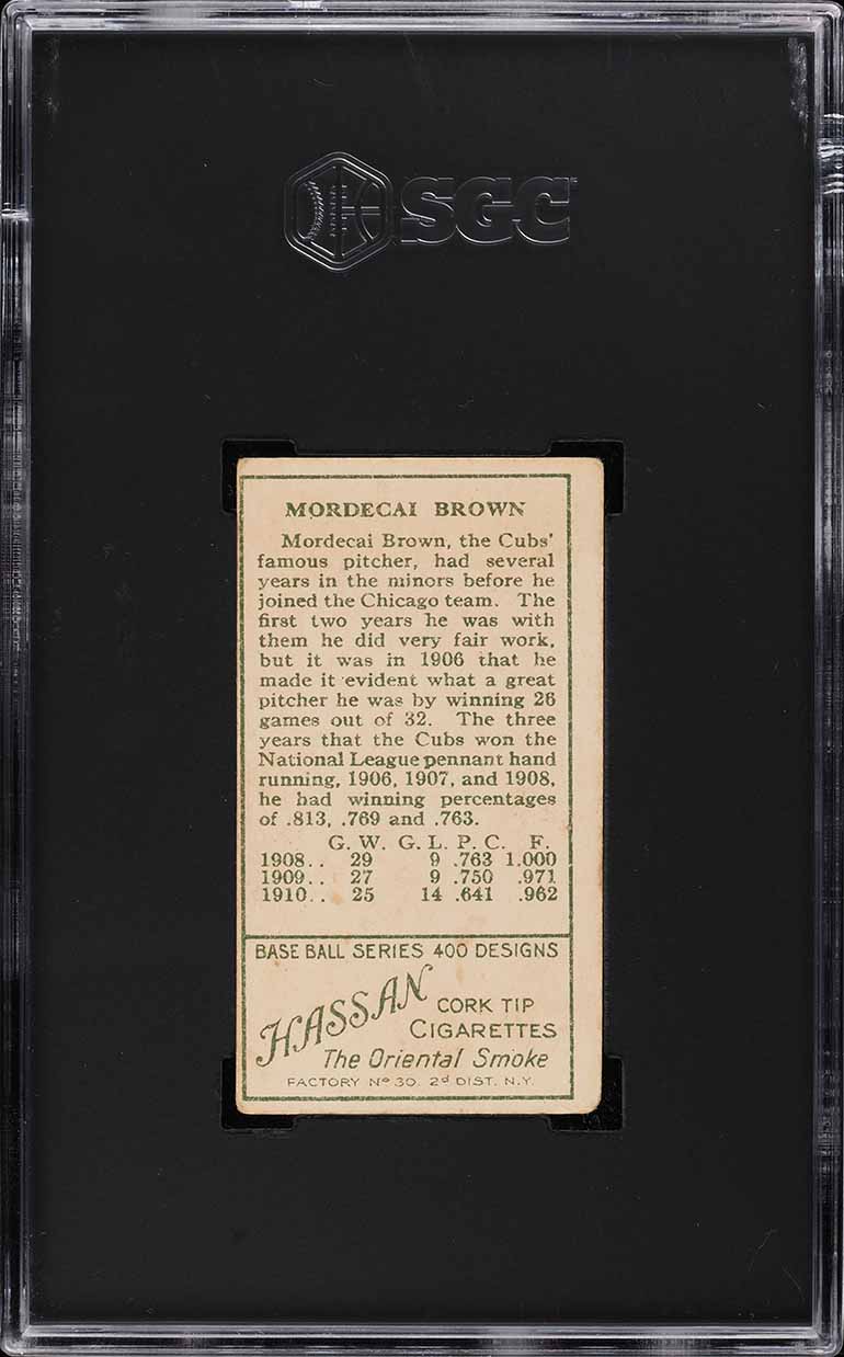 1911 T205 Gold Border Mordecai Brown SGC 2.5 GD+