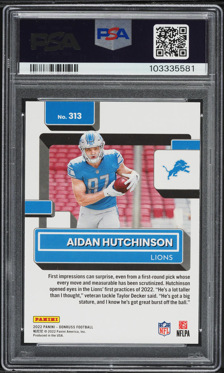2022 Donruss Press Proof Yellow Aidan Hutchinson ROOKIE #313 PSA 9 MINT