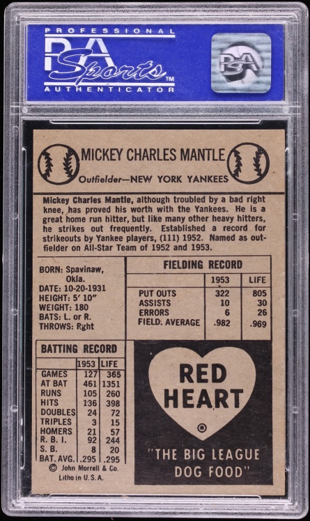 1954 Red Heart Mickey Mantle PSA 7 NRMT