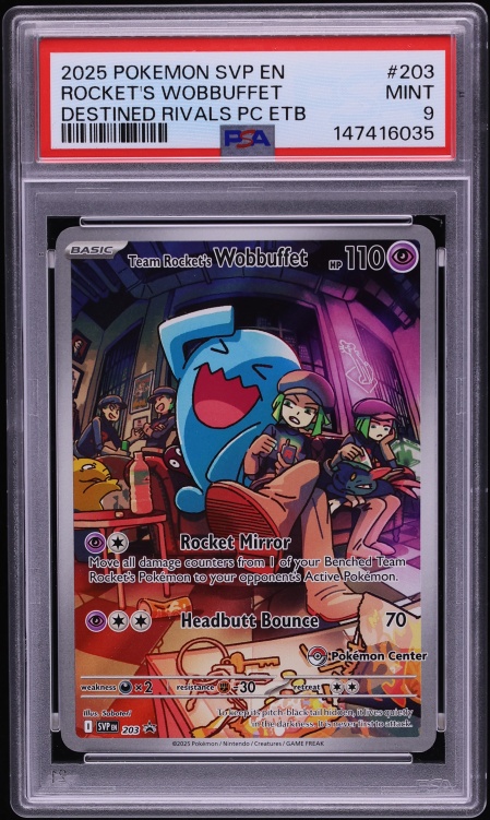 2025 Pokemon Scarlet & Violet Promo Destined Rivals Center ETB Rocket's Wobbuffet #203 PSA 9