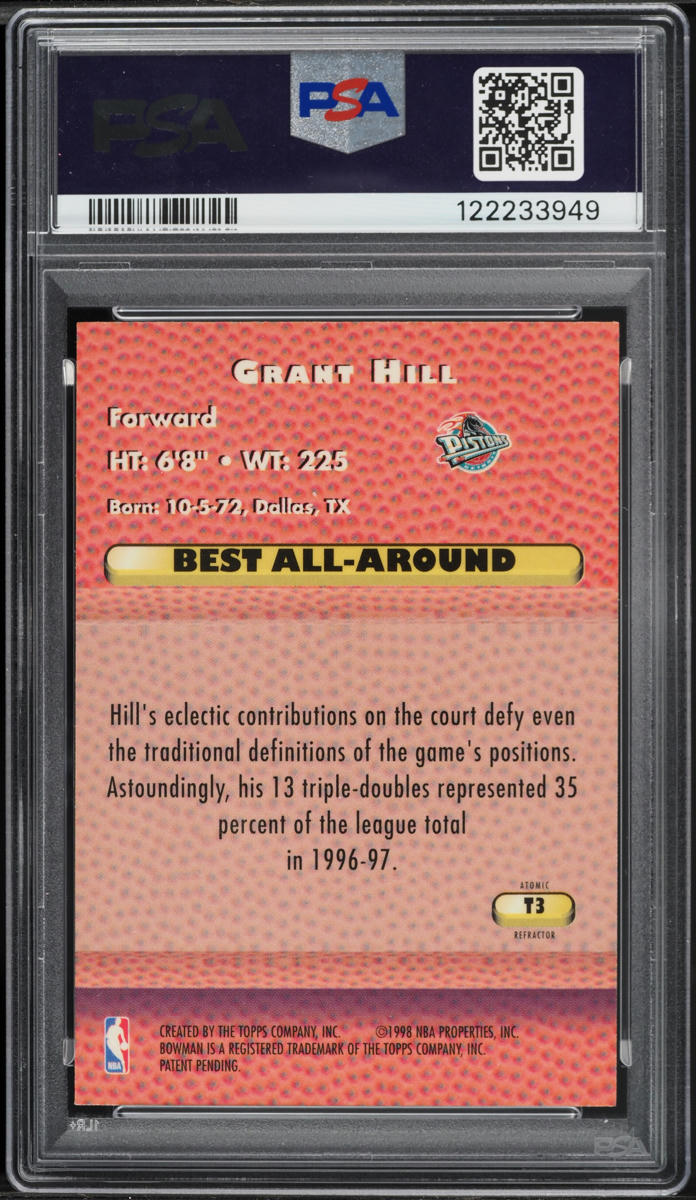 1997 Bowman's Best Techniques Atomic Refractor Grant Hill #T3 PSA 10 GEM MINT