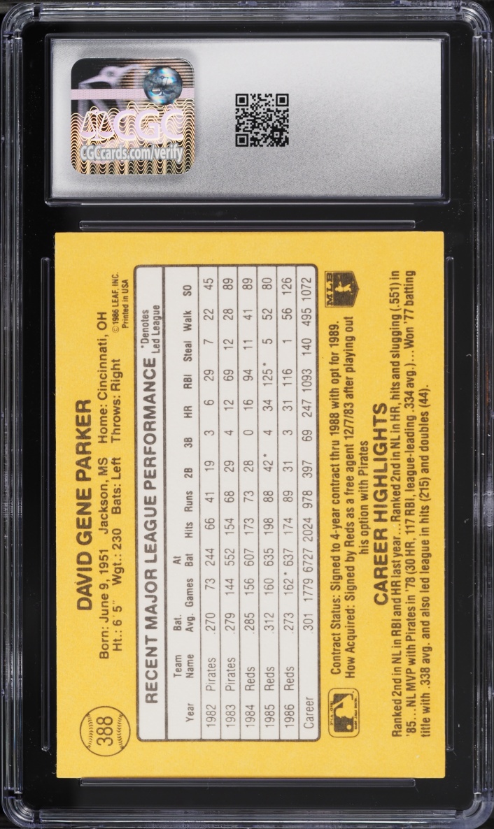 1987 Donruss Dave Parker #388 CGC 9 MINT