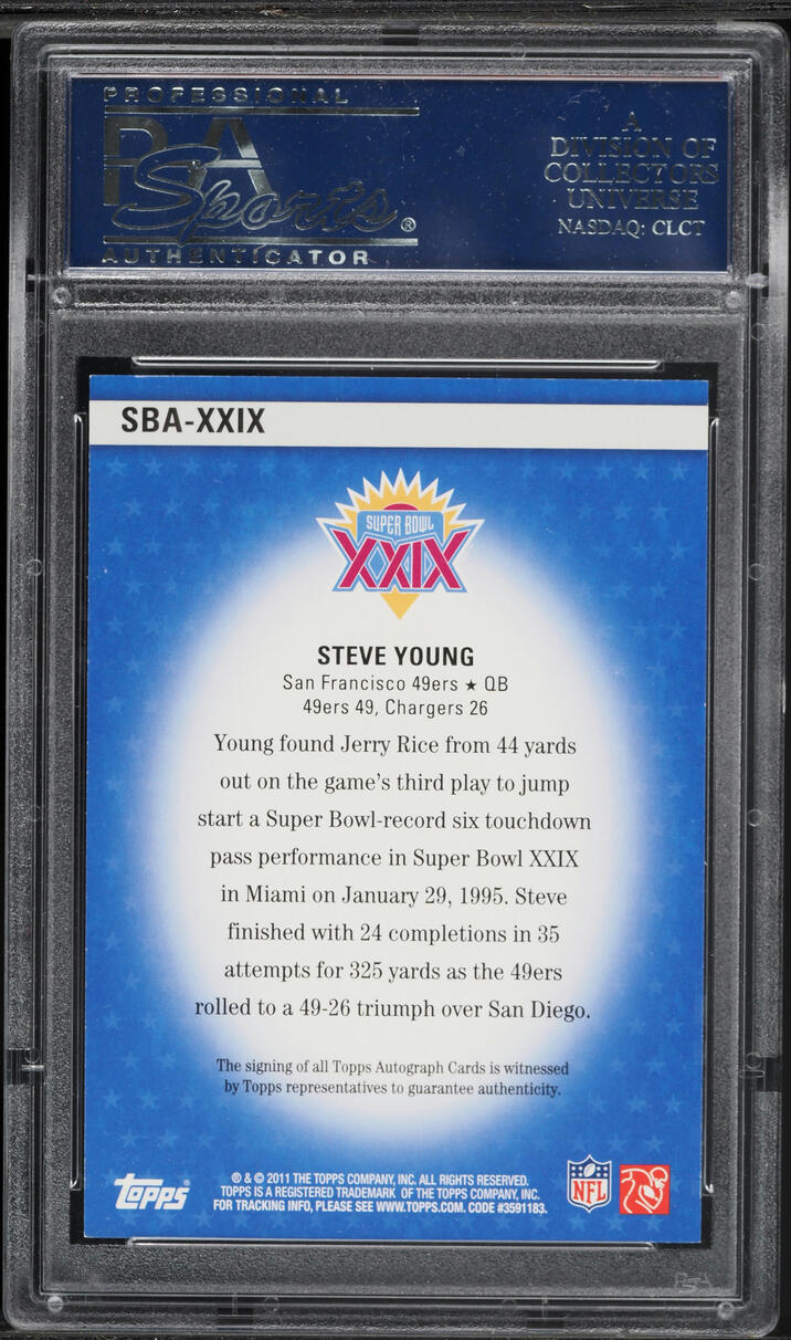 2011 Topps Super Bowl Legends Steve Young AUTO /25 #XXIX PSA 9 MINT - Photo 2