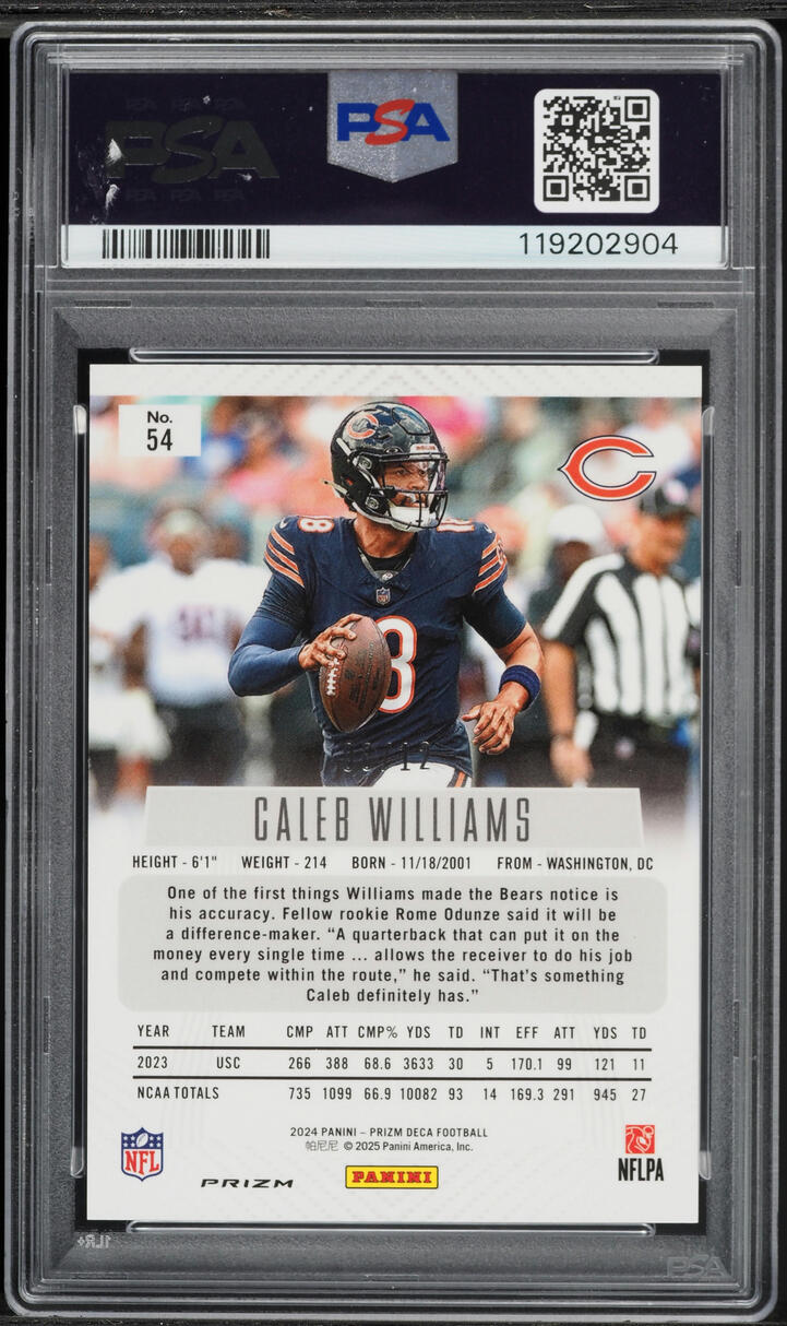 2024 Panini Prizm Deca Green Shimmer FOTL Caleb Williams ROOKIE /12 #54 PSA 9 MINT - Photo 2