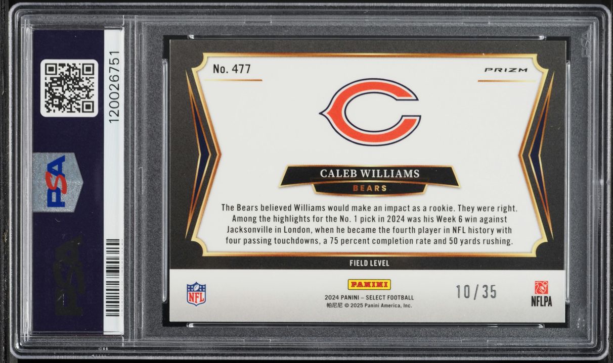 2024 Select Field Level White Prizm Caleb Williams ROOKIE /35 #477 PSA 9 MINT - Photo 2