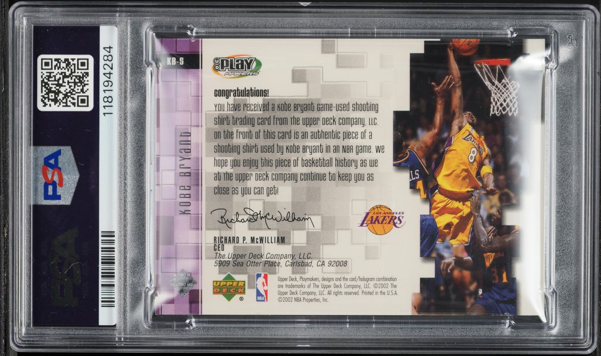 2001 UD Playmakers Players Club Shoot Shirt Kobe Bryant PATCH /350 #KB-S PSA 9 MINT - Photo 2
