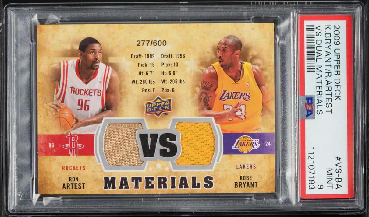 2009 Upper Deck VS Dual Kobe Bryant Ron Artest PATCH /600 #VS-BA PSA 9 MINT - Photo 1