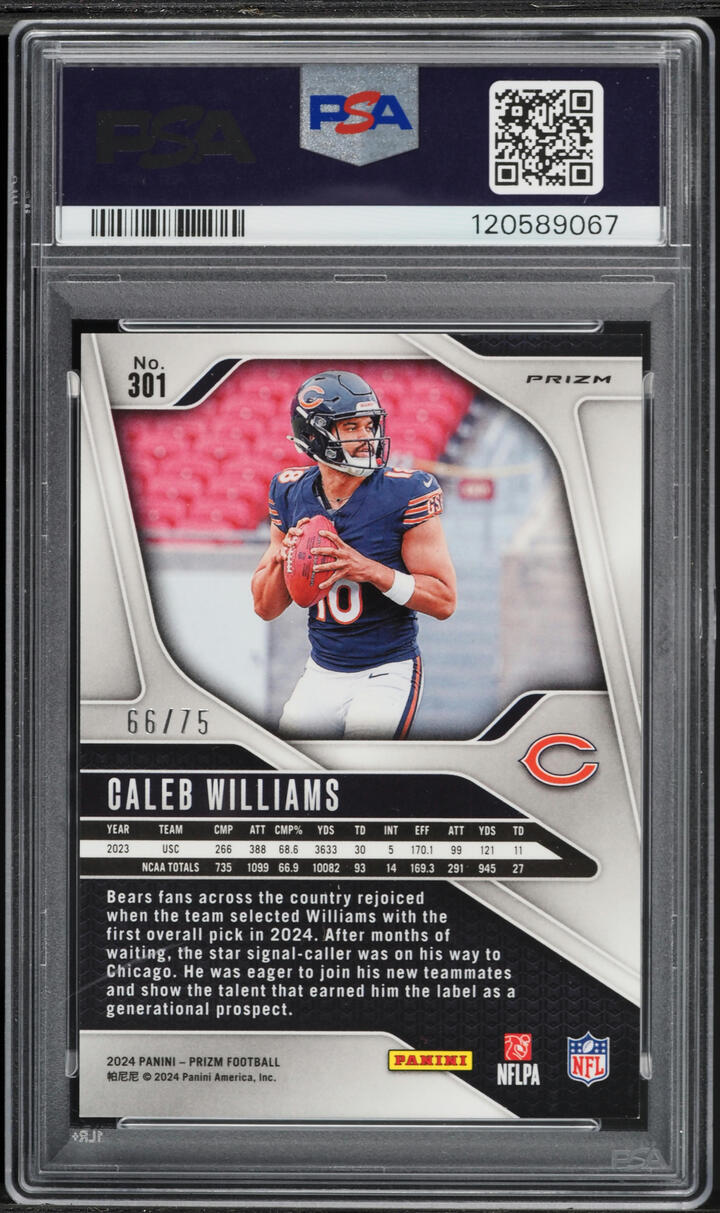 2024 Panini Prizm Green Scope Caleb Williams ROOKIE /75 #301 PSA 9 MINT - Photo 2