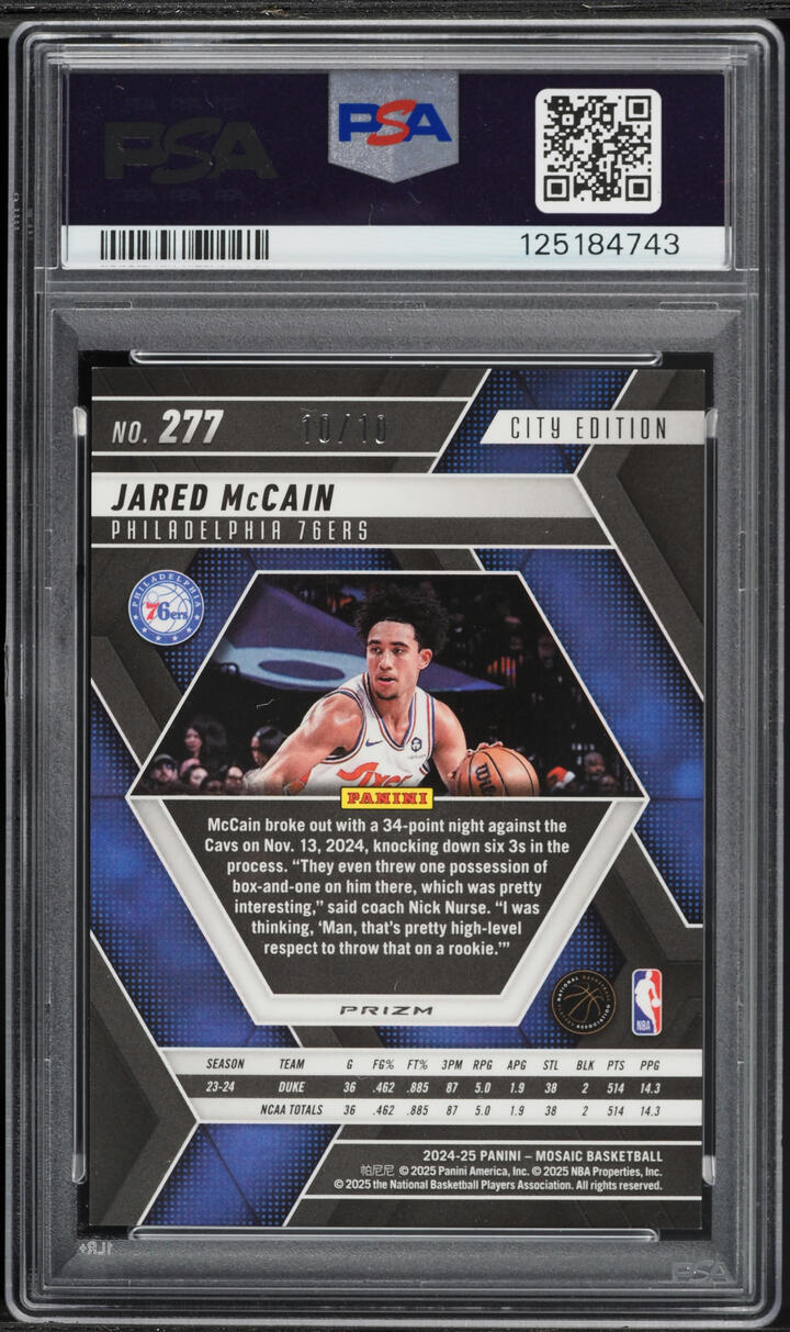 2024 Panini Mosaic Spectris Gold FOTL Jared McCain ROOKIE 10/10 #277 PSA 9 MINT - Photo 2